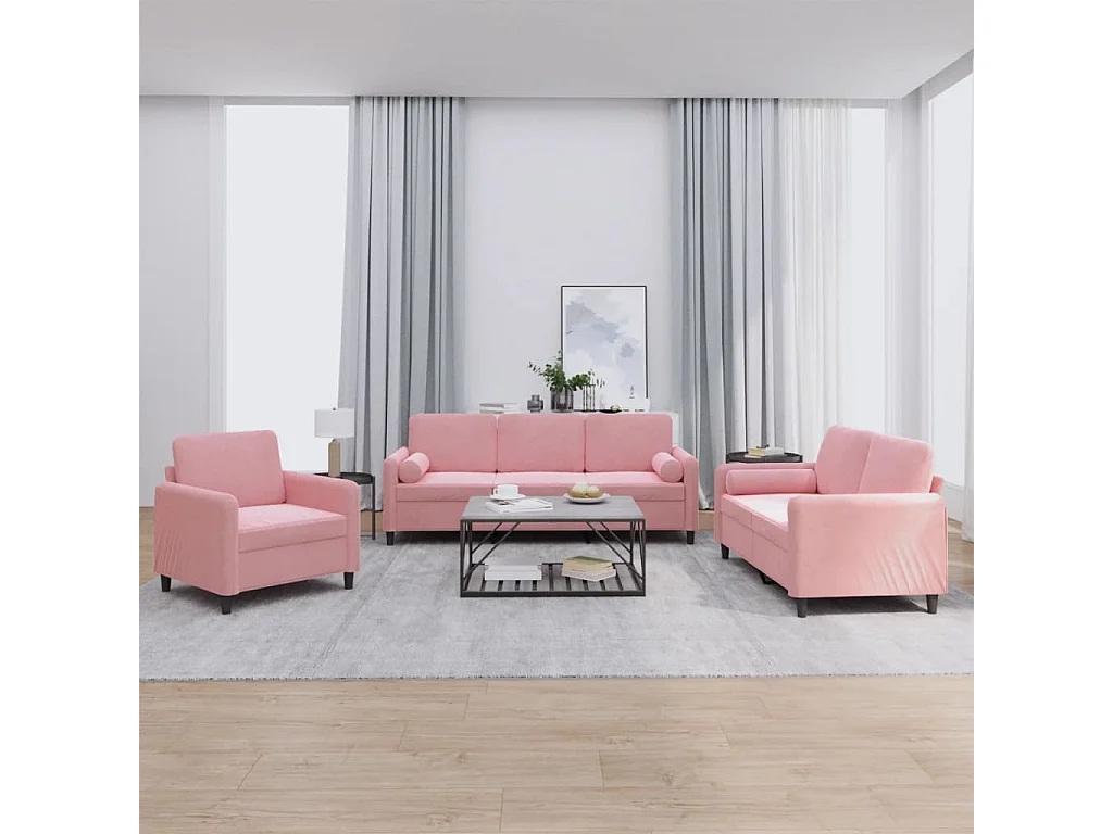 Ensemble de canapés 3 pcs avec coussins rose velours