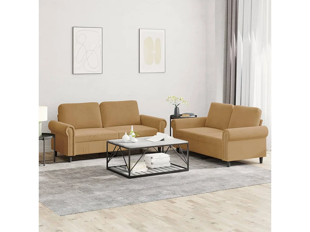 Set di 2 divani con cuscini in velluto marrone