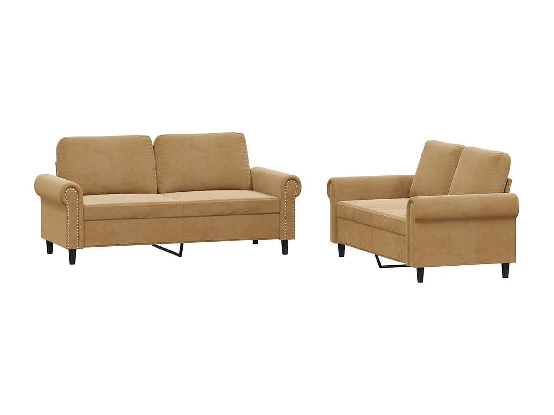 Set di 2 divani con cuscini in velluto marrone