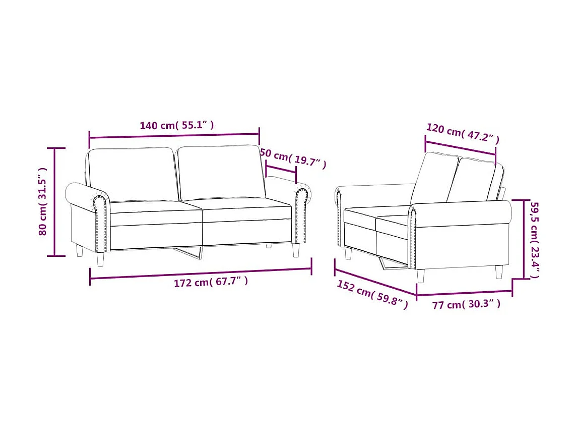 Ensemble de canapés 2 pcs avec coussins Marron Velours