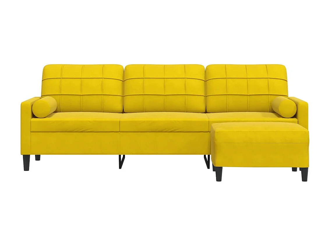 Sofá 3 lugares com apoio para os pés amarelo 210 cm veludo