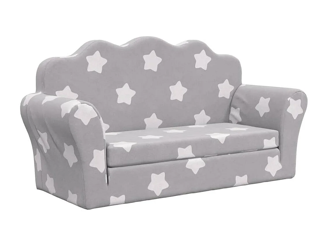 Sofá cama infantil de 2 plazas gris claro estrellas peluche suave