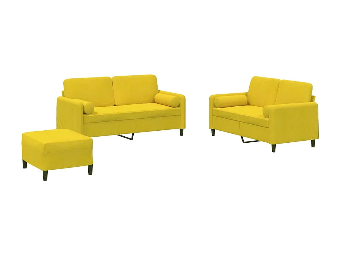 Ensemble de canapés 3 pcs avec coussins jaune velours