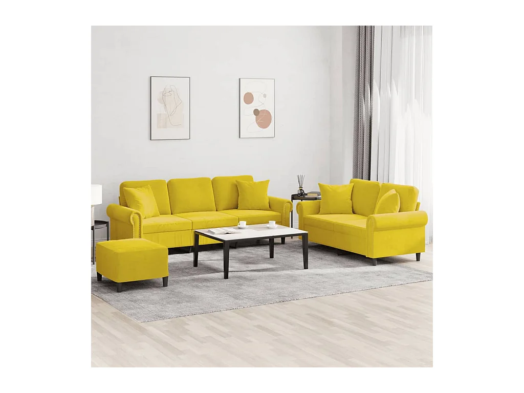 Set di 3 divani con cuscini in velluto giallo
