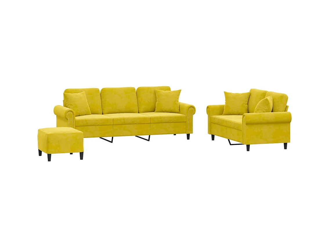 Ensemble de canapés 3 pcs avec coussins jaune velours