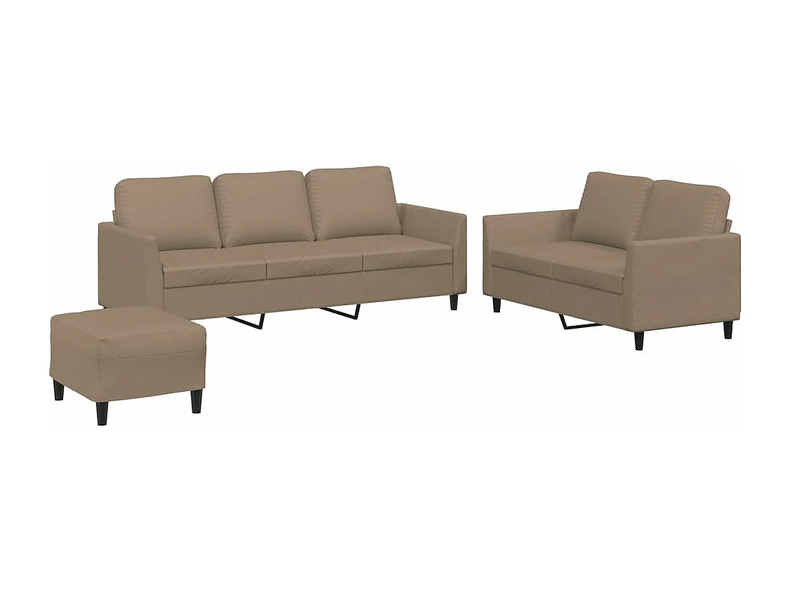 Conjunto de sofá de 3 peças com almofadas Cappuccino couro sintético