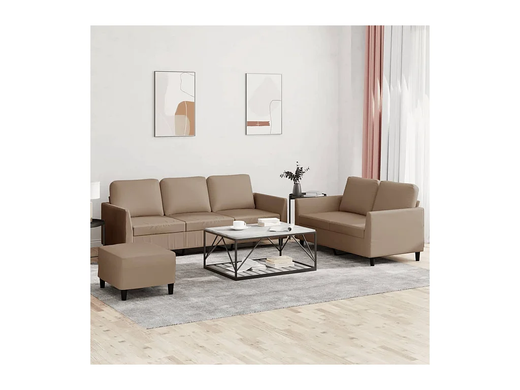 3-tlg. Sofagarnitur mit Kissen Cappuccino Kunstleder