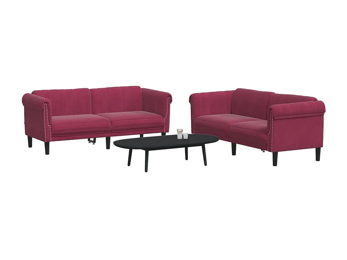 Conjunto de sofá 2 peças veludo vermelho bordô
