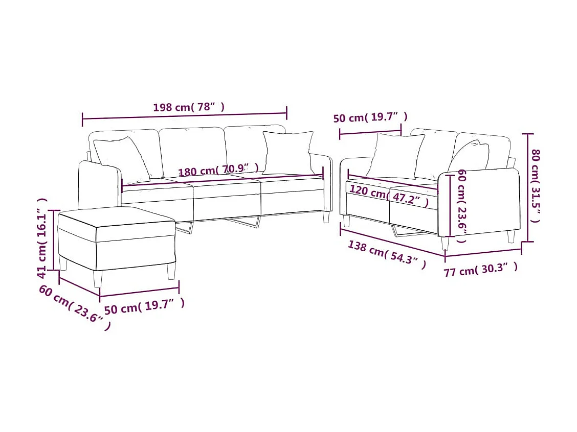 Ensemble de canapés 3 pcs avec coussins noir tissu