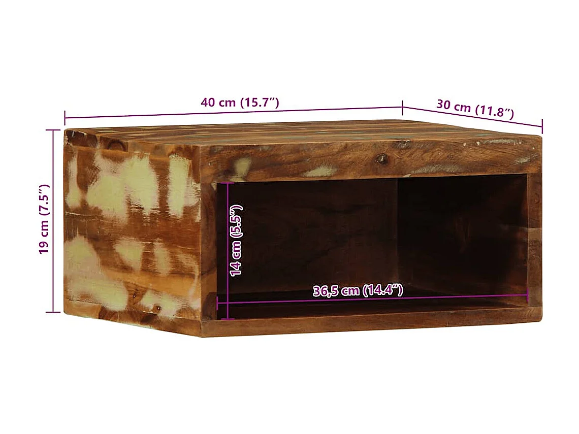Meuble TV mural 40x30x19 cm bois massif de récupération