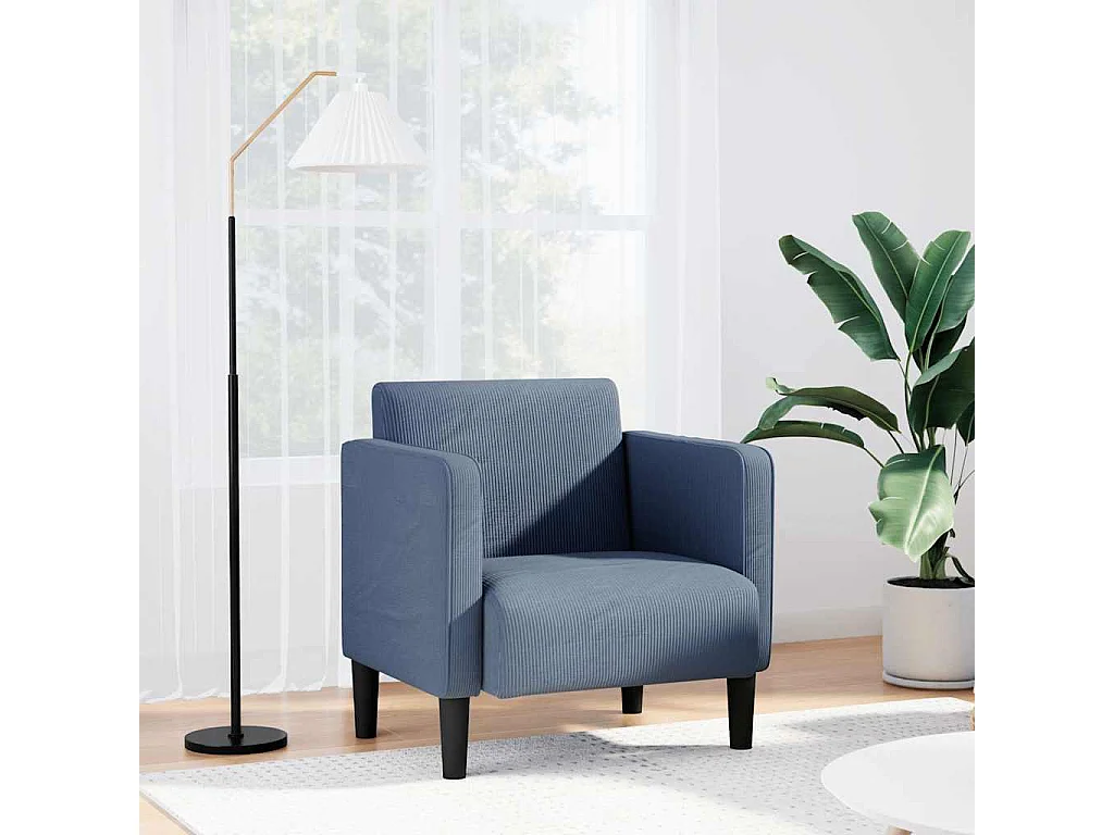 Poltrona divano blu con braccioli 54 cm tessuto velluto a coste