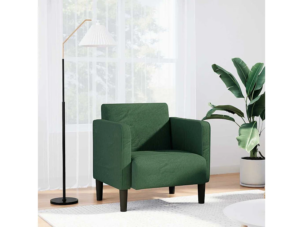Cadeira sofá verde selva com braços 54 cm tecido veludo canelado