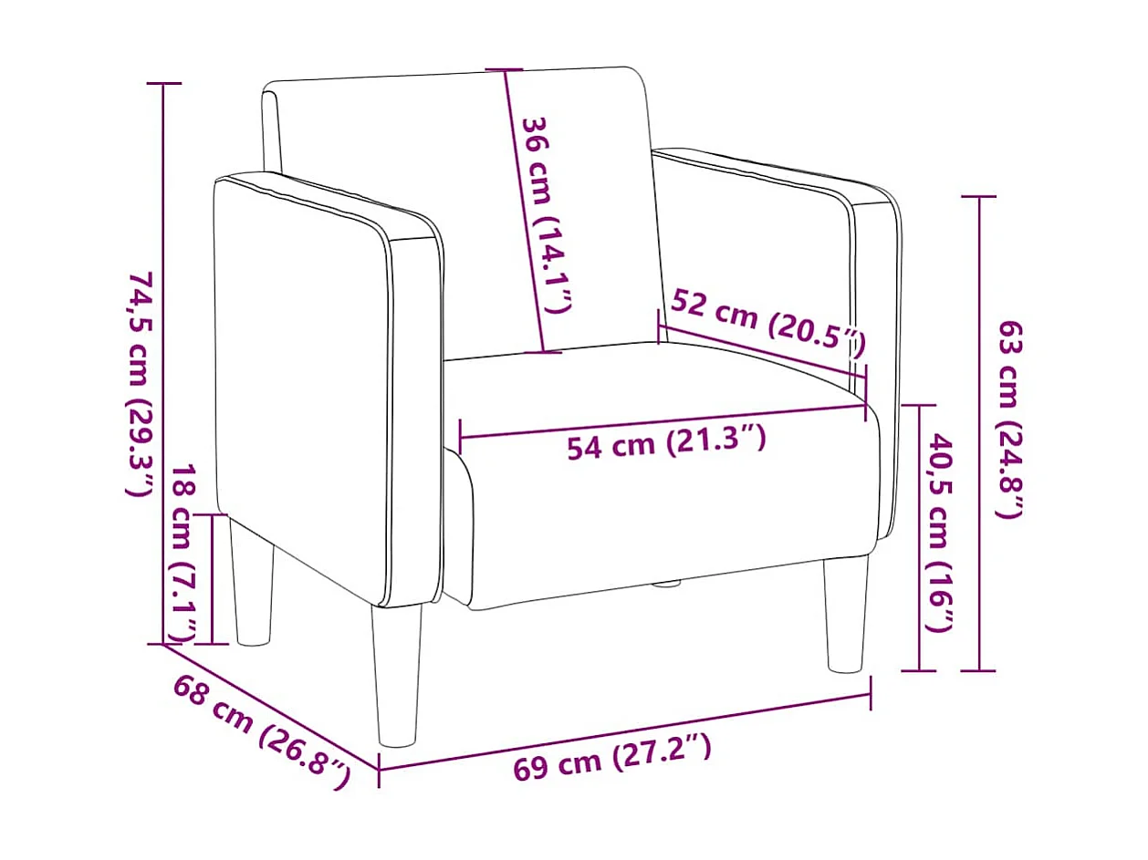 Canapé-chaise accoudoirs gris foncé 54 cm tissu velours c?telé