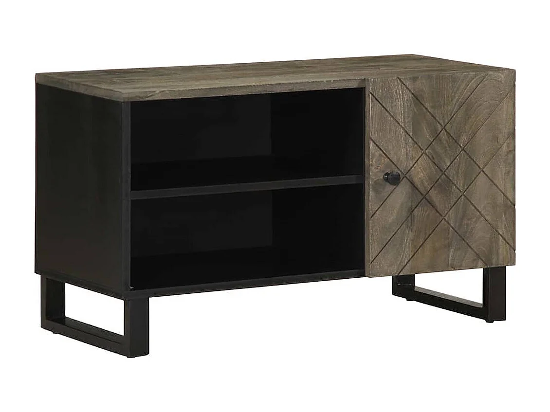 Mueble de TV negro 80x33x46 cm madera maciza de mango