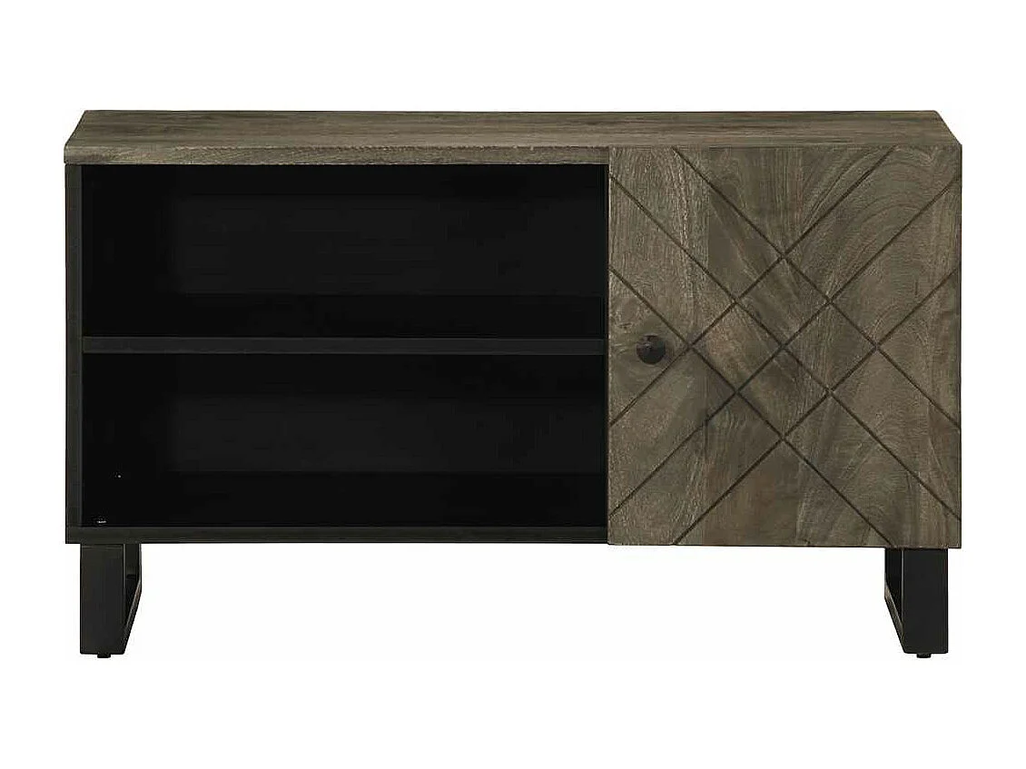 Mueble de TV negro 80x33x46 cm madera maciza de mango