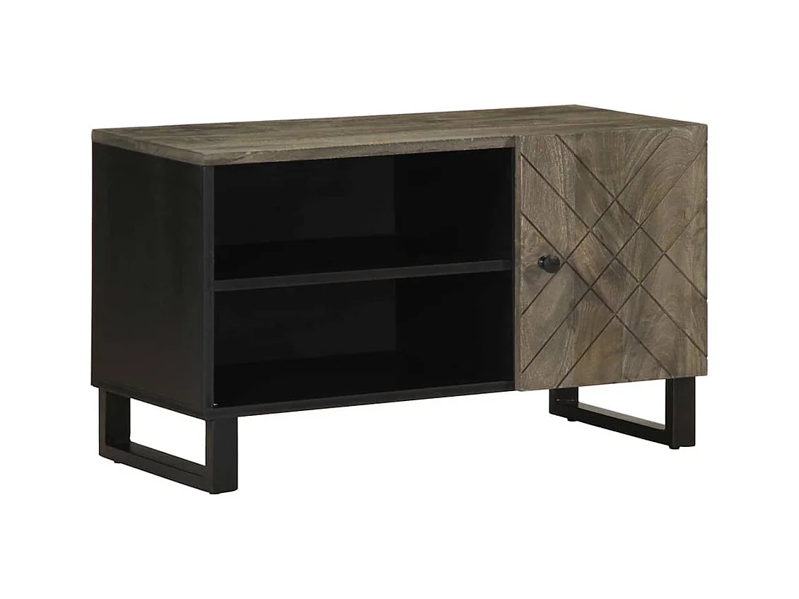 Meuble TV noir 80x33x46 cm bois massif de manguier