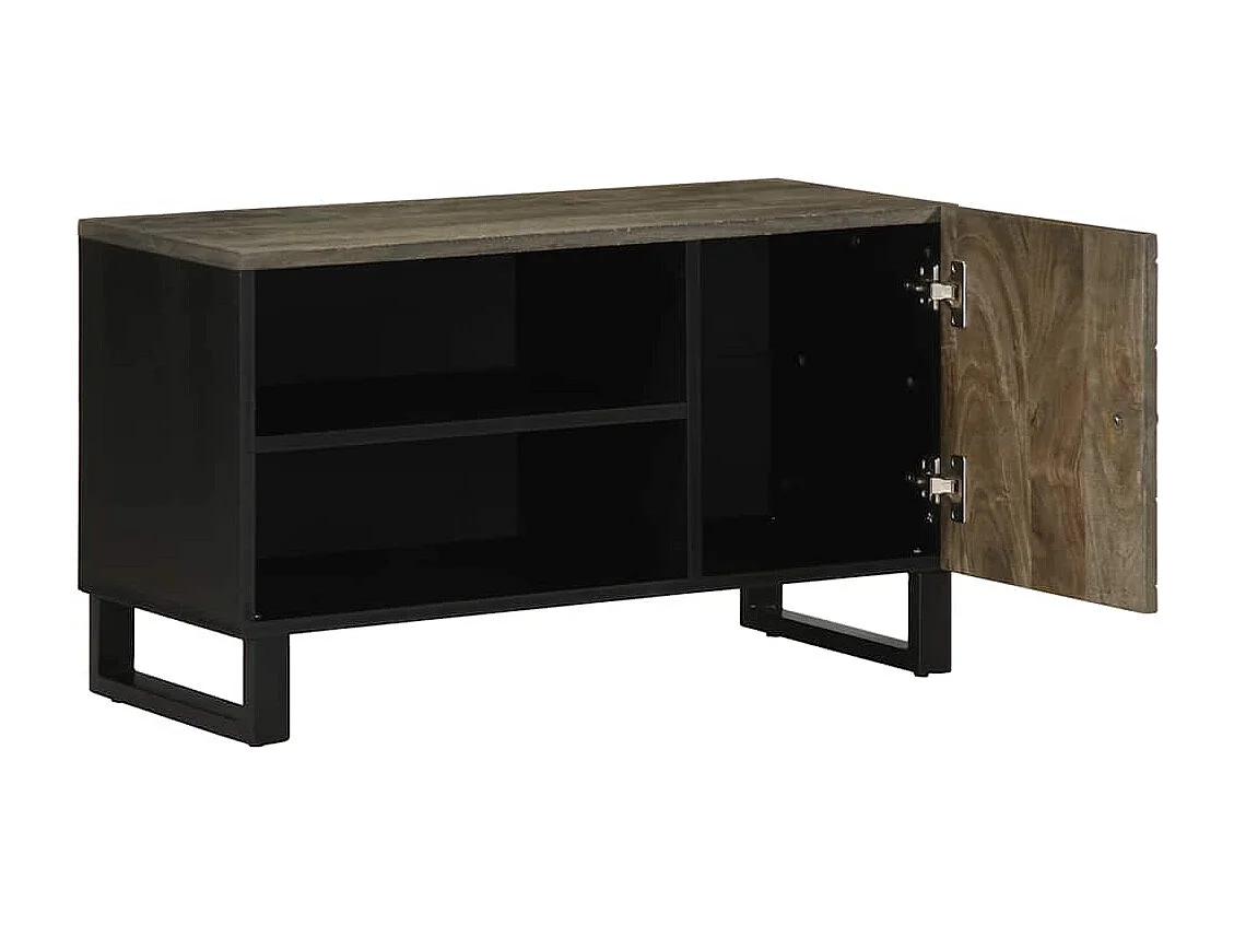 Meuble TV noir 80x33x46 cm bois massif de manguier