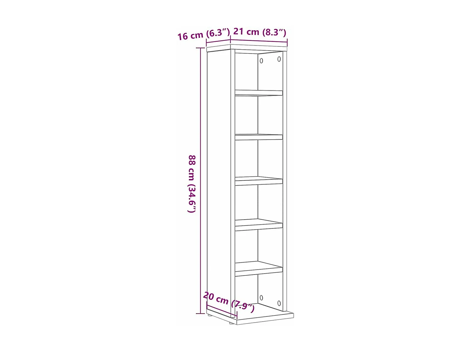 Armoire à CD chêne noir 21x20x88 cm bois d'ingénierie