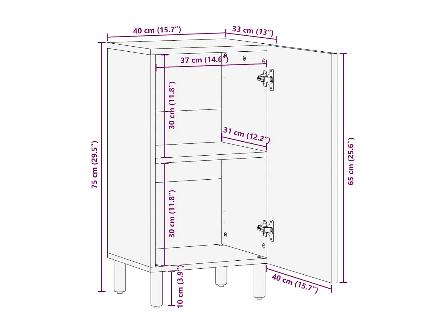 Credenza marrone 40x33x75 cm in legno massello di mango