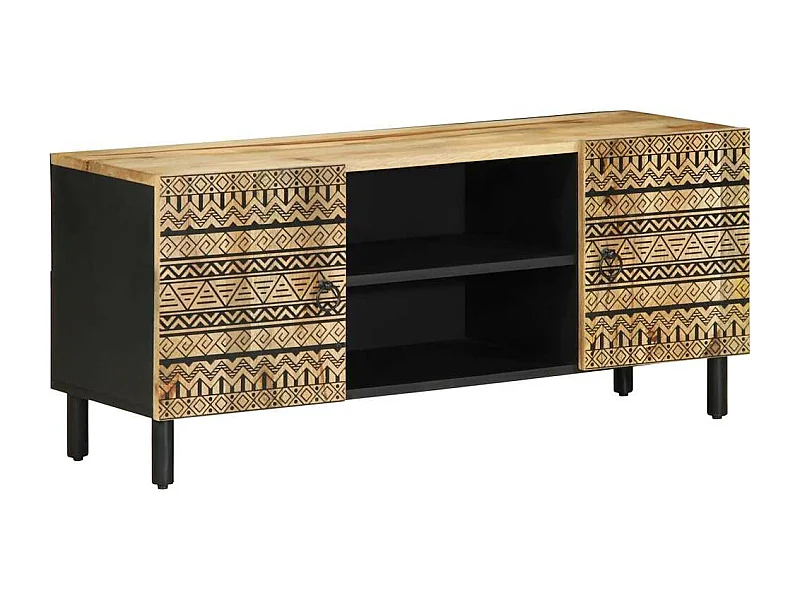Meuble TV noir 105x33,5x46 cm bois massif manguier brut