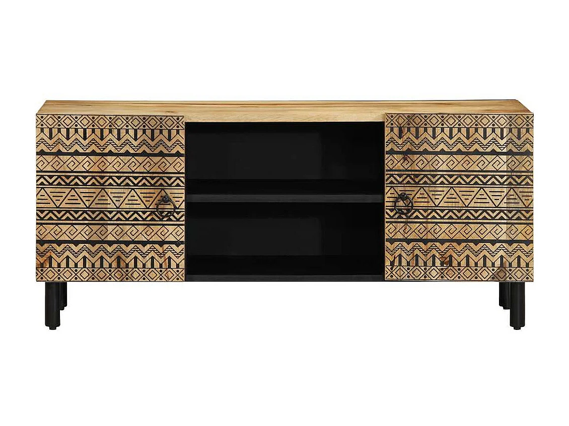 Meuble TV noir 105x33,5x46 cm bois massif manguier brut