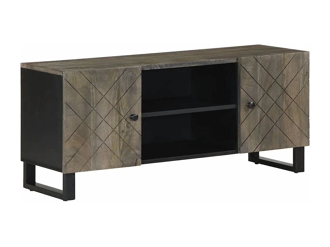 Meuble TV noir 105x33x46 cm bois massif de manguier