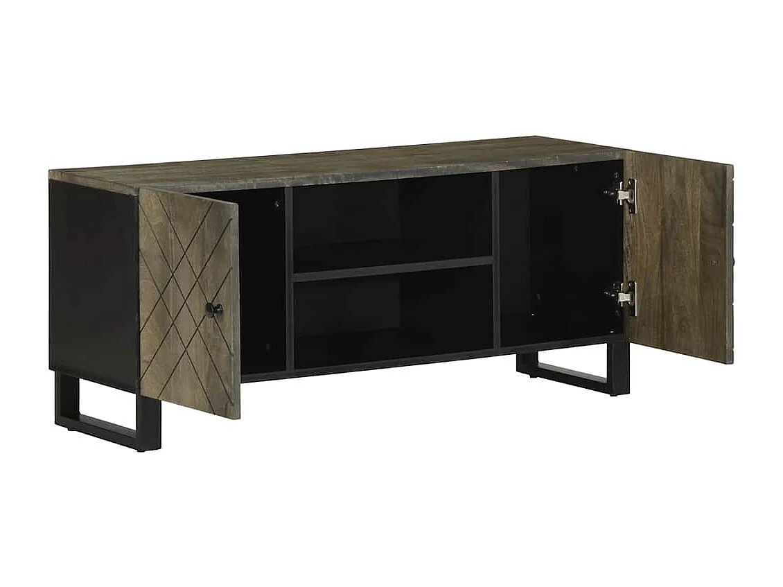 Meuble TV noir 105x33x46 cm bois massif de manguier