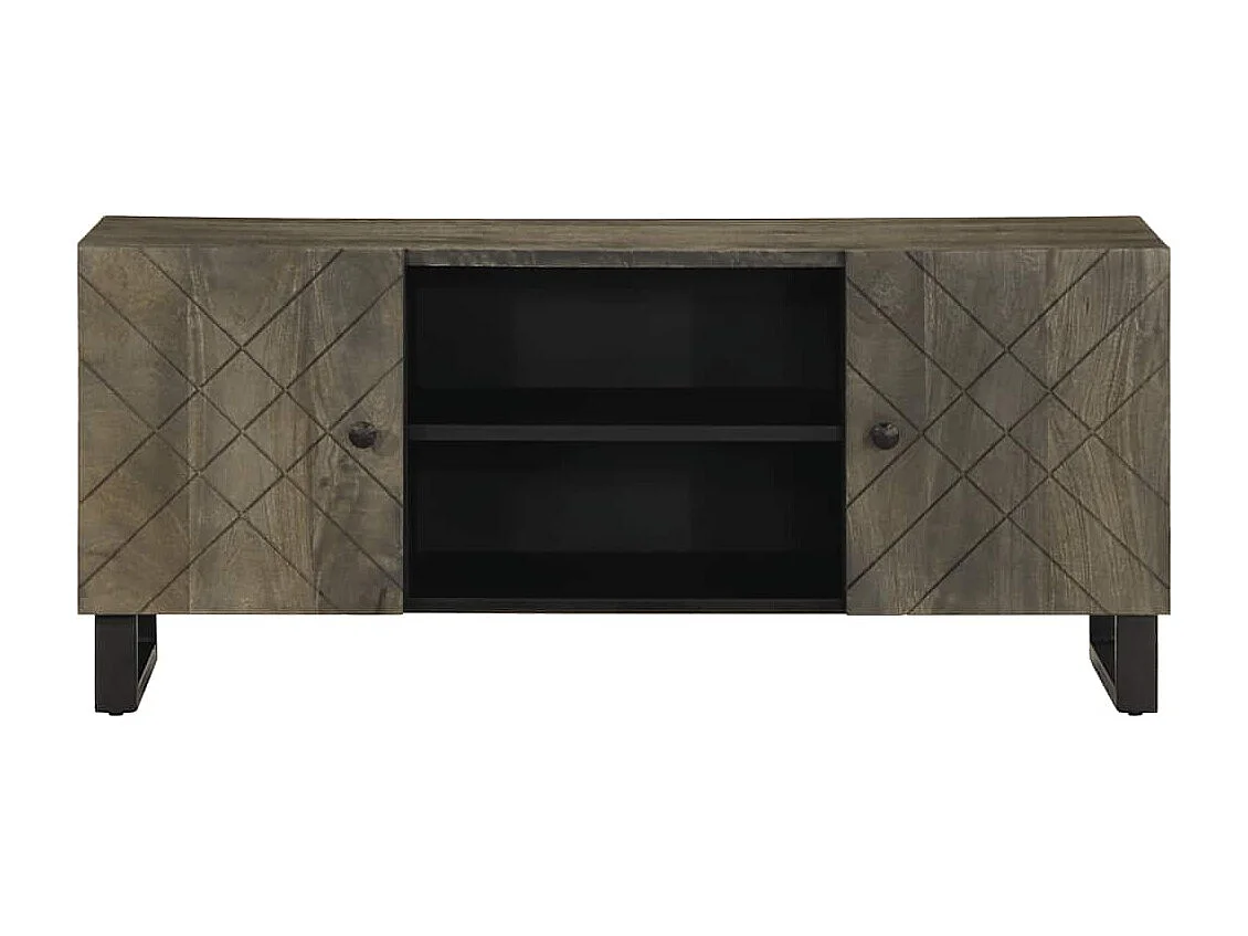 Meuble TV noir 105x33x46 cm bois massif de manguier