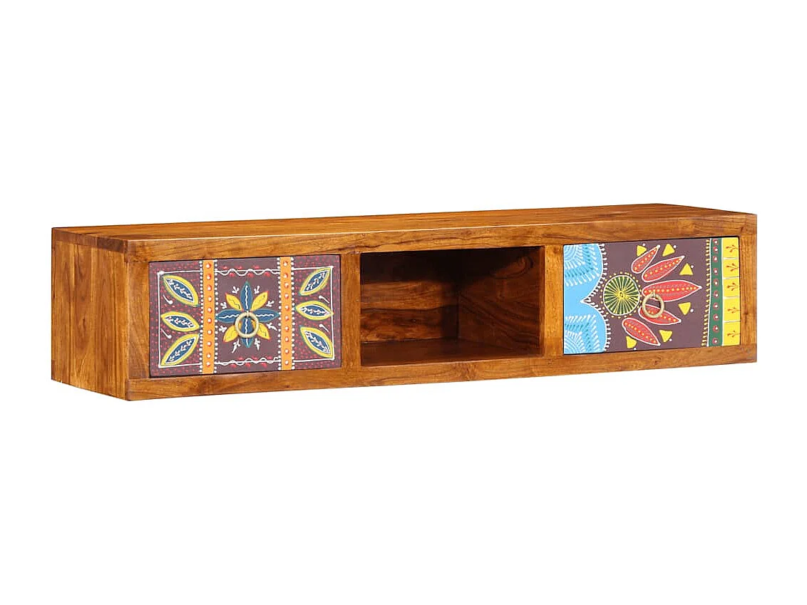 Meuble TV mural multicolore 100x30x22 bois massif d'acacia