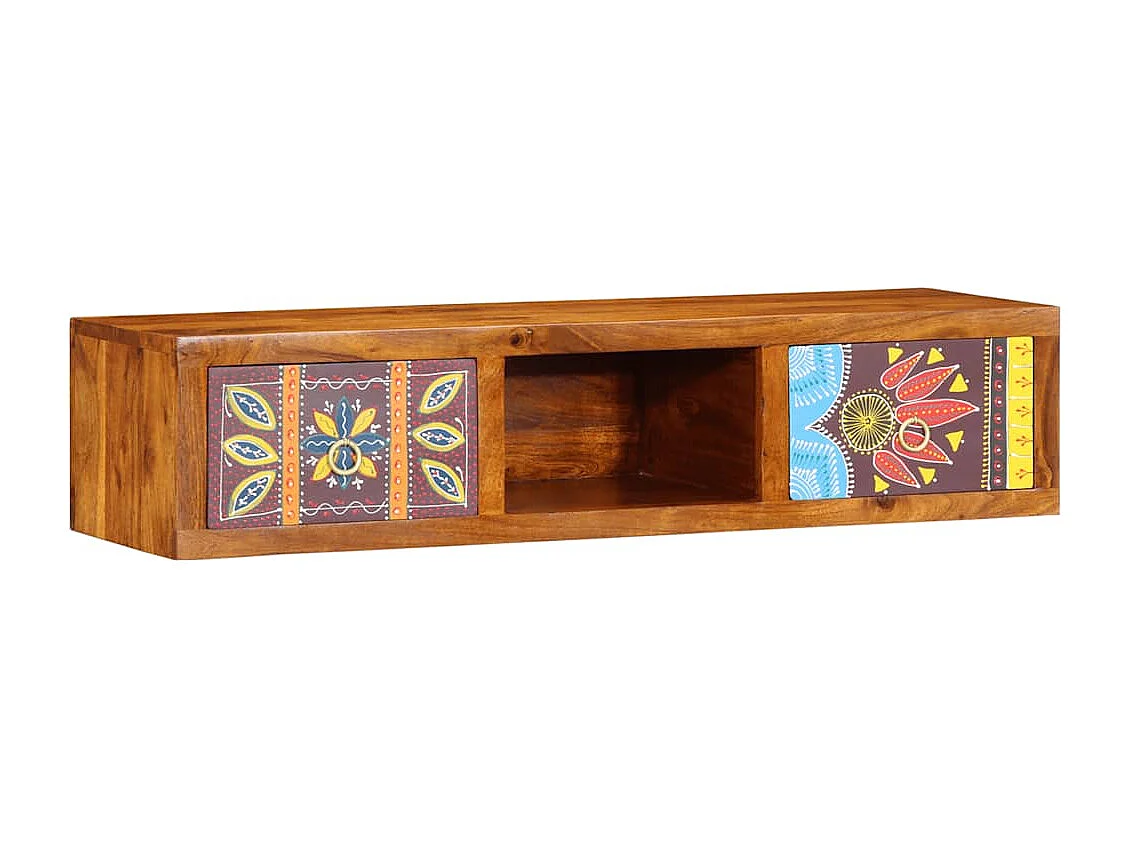 Meuble TV mural multicolore 100x30x22 bois massif d'acacia