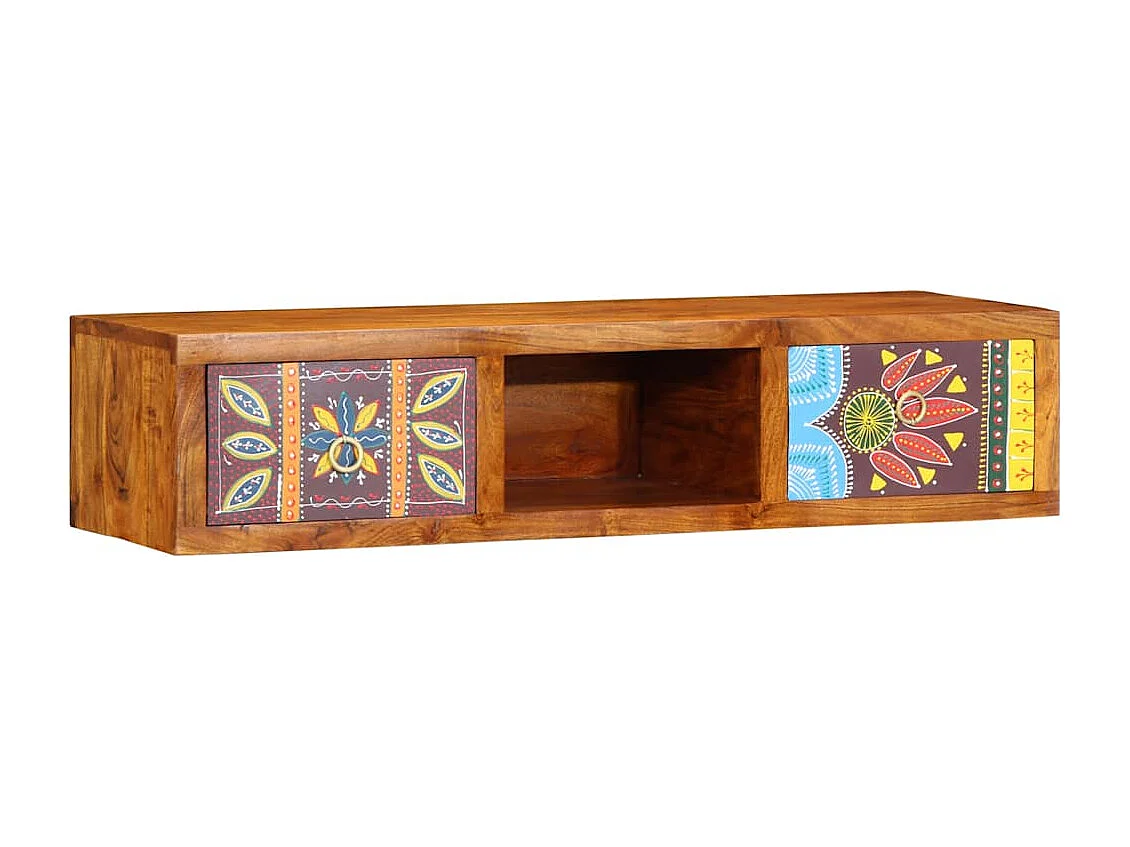 Meuble TV mural multicolore 100x30x22 bois massif d'acacia