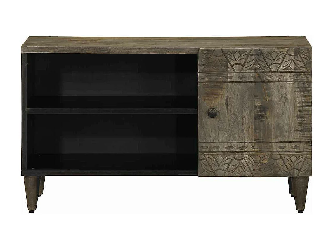 Meuble TV gris clair 80x31,5x46 cm bois massif de manguier