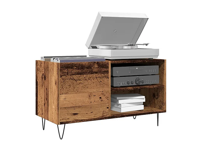 Mueble de madera antiguo para discos de 84,5x38x48 cm de madera contrachapada