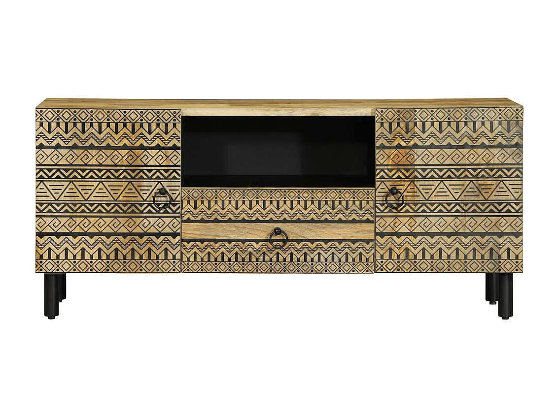 Meuble TV noir 105x33,5x46 cm bois massif manguier brut