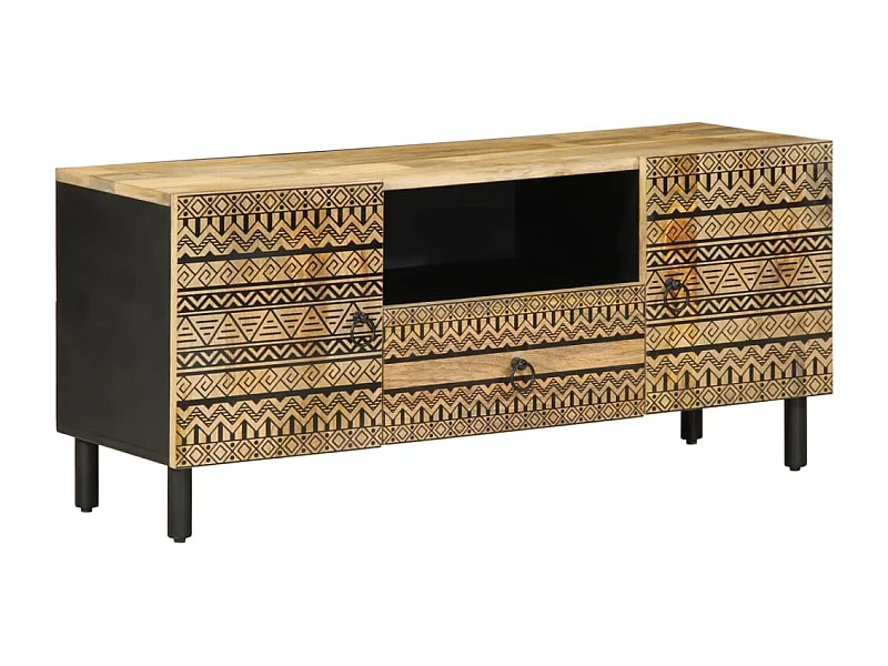 Meuble TV noir 105x33,5x46 cm bois massif manguier brut