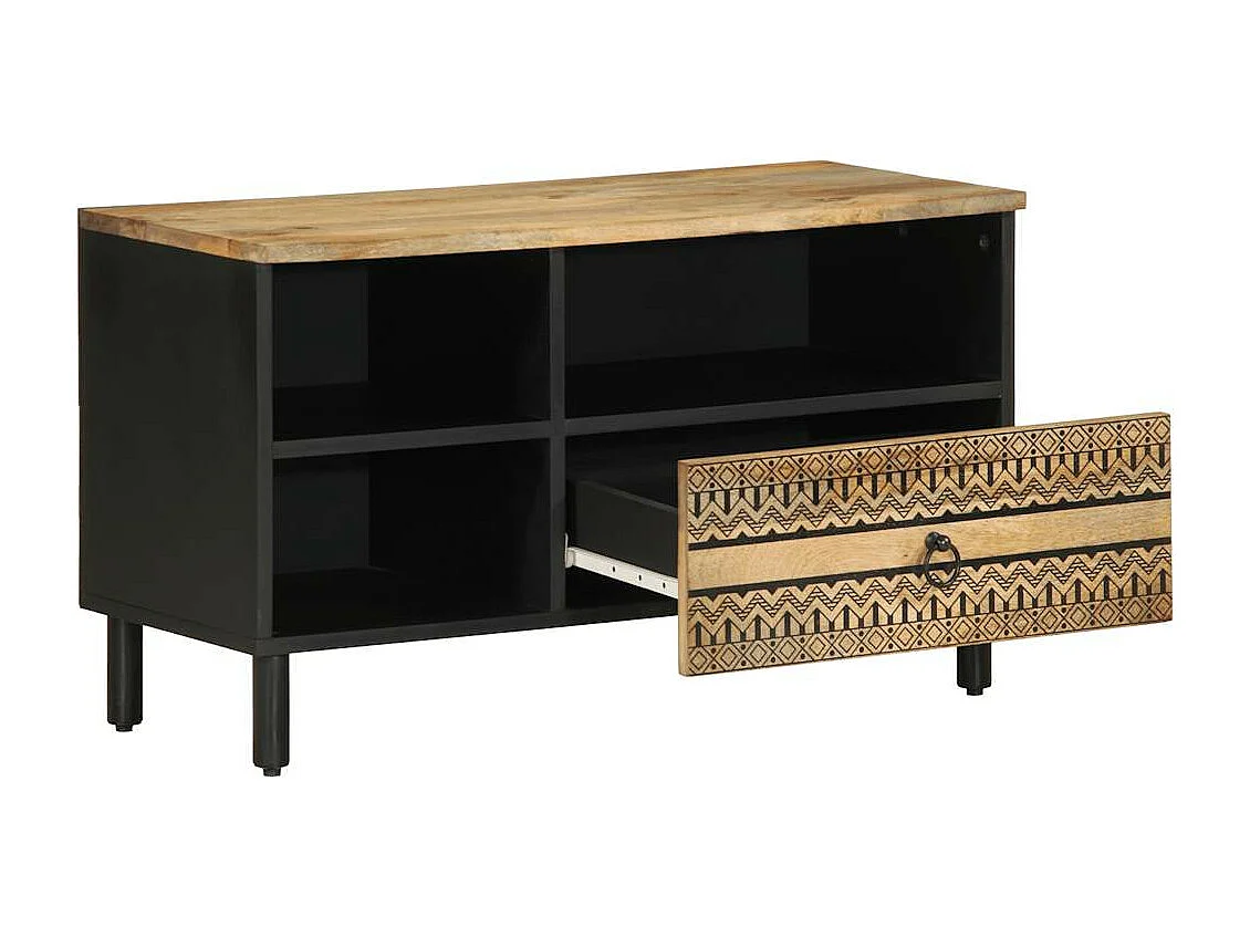 Meuble TV noir 80x33,5x46 cm bois massif manguier brut