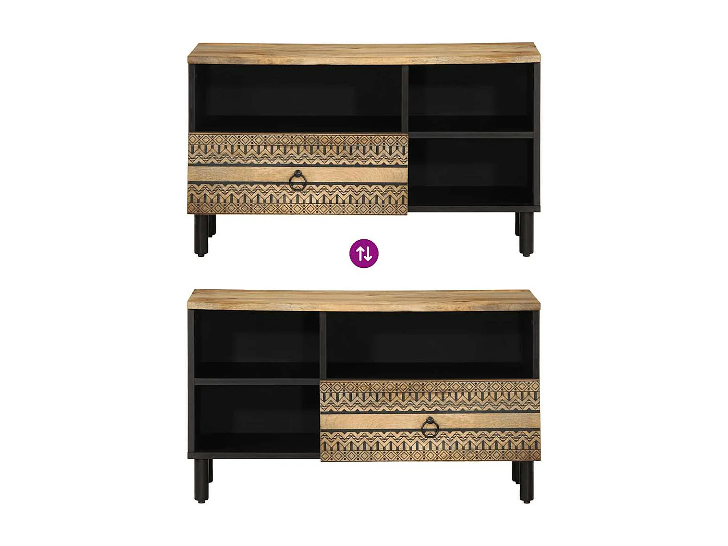 Meuble TV noir 80x33,5x46 cm bois massif manguier brut