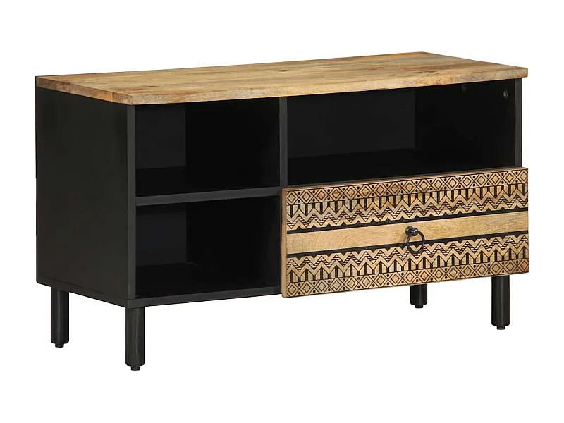 Meuble TV noir 80x33,5x46 cm bois massif manguier brut