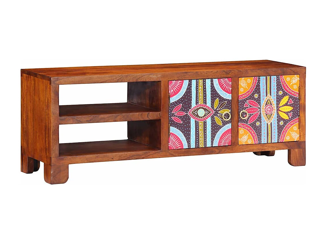 Mehrfarbiger TV-Schrank 110x30x40 aus massivem Akazienholz