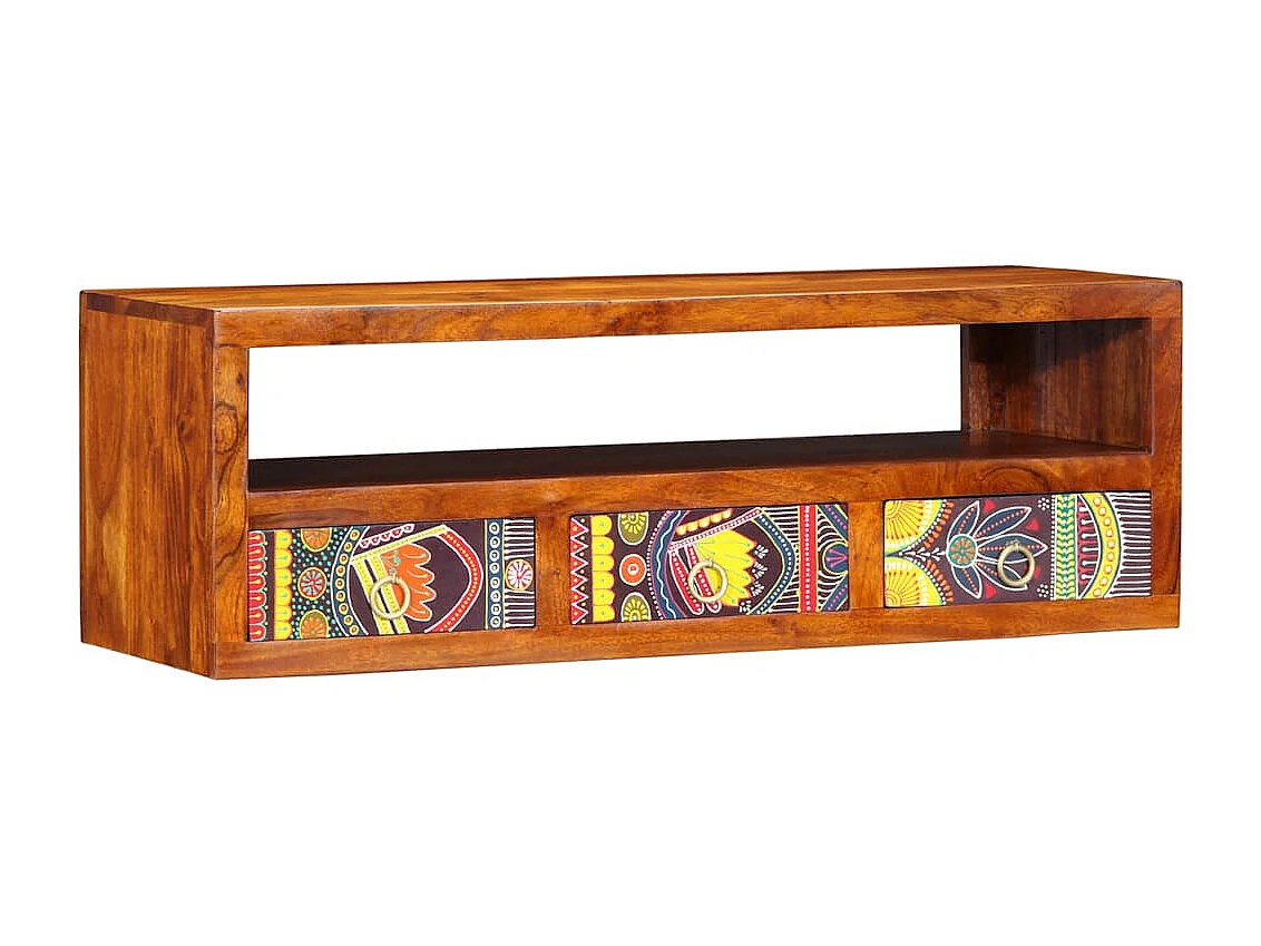 Meuble TV mural multicolore 90x30x30 bois massif d'acacia