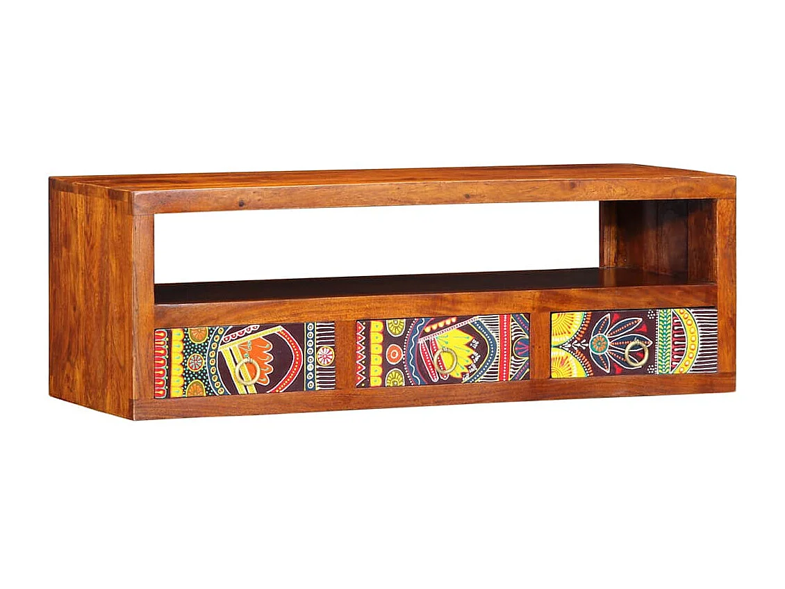 Meuble TV mural multicolore 90x30x30 bois massif d'acacia