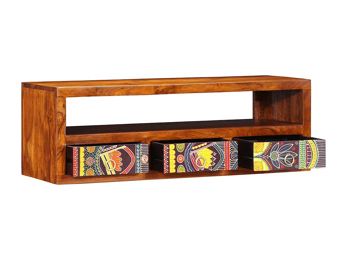 Meuble TV mural multicolore 90x30x30 bois massif d'acacia