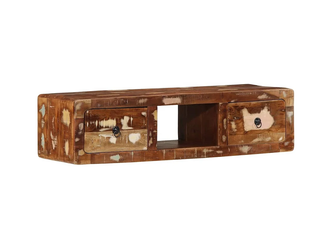 Meuble TV mural 100x32x25 cm bois massif de récupération