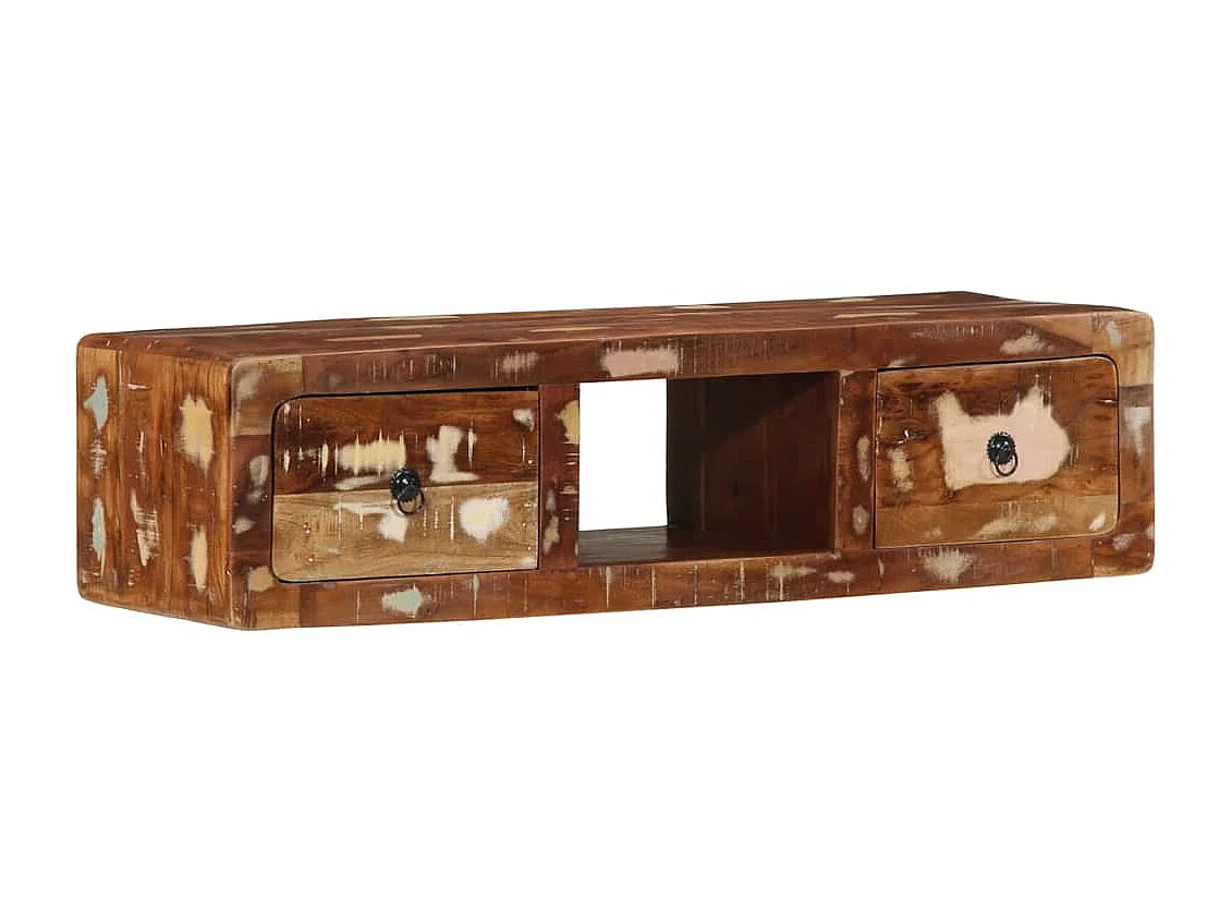 Meuble TV mural 100x32x25 cm bois massif de récupération