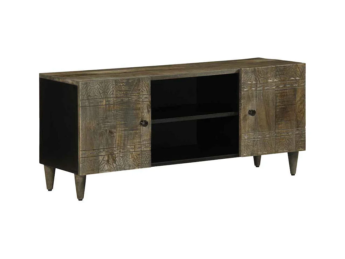 Meuble TV gris clair 105x33,5x46 cm bois massif de manguier