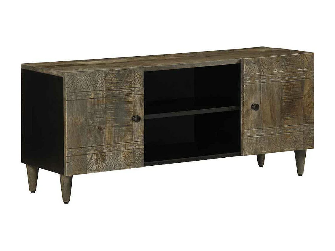 Meuble TV gris clair 105x33,5x46 cm bois massif de manguier