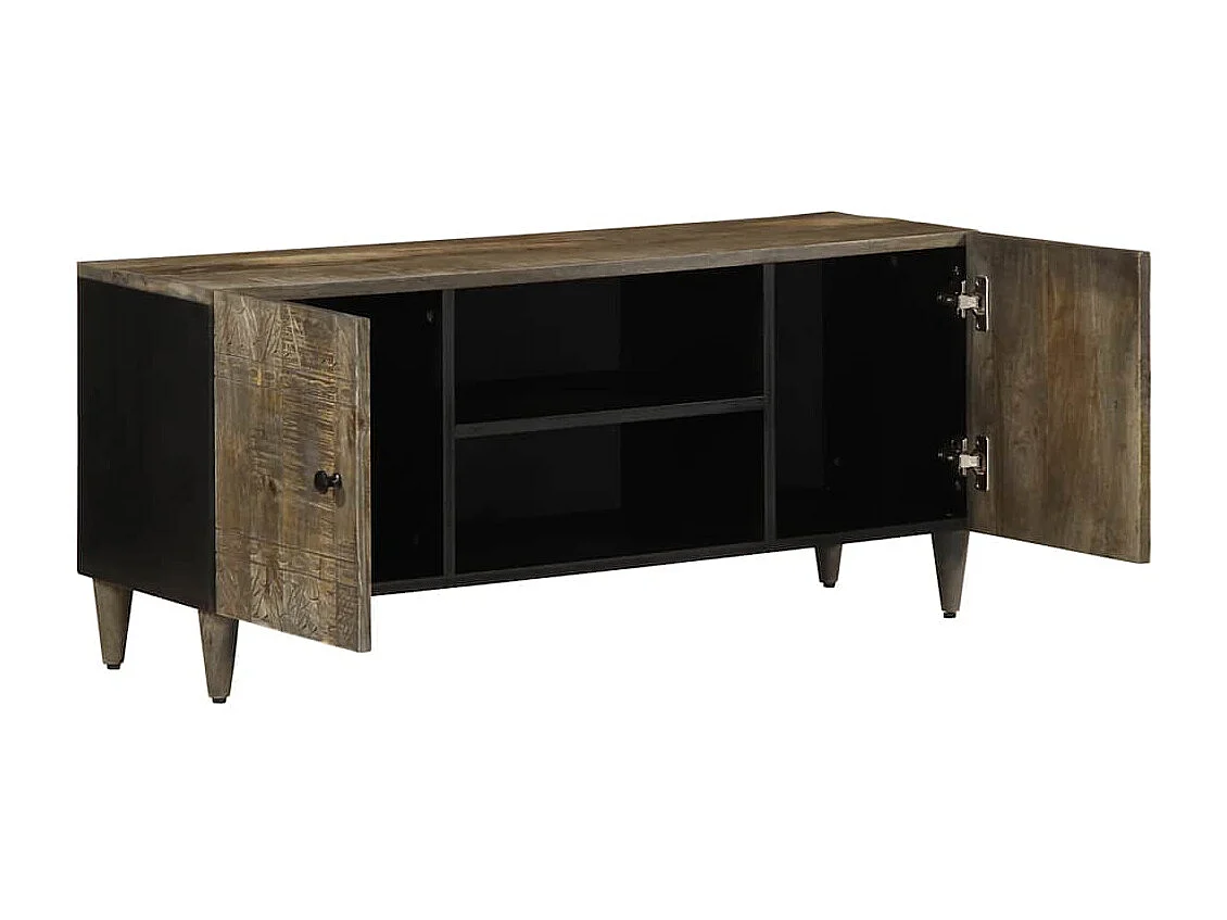 Meuble TV gris clair 105x33,5x46 cm bois massif de manguier