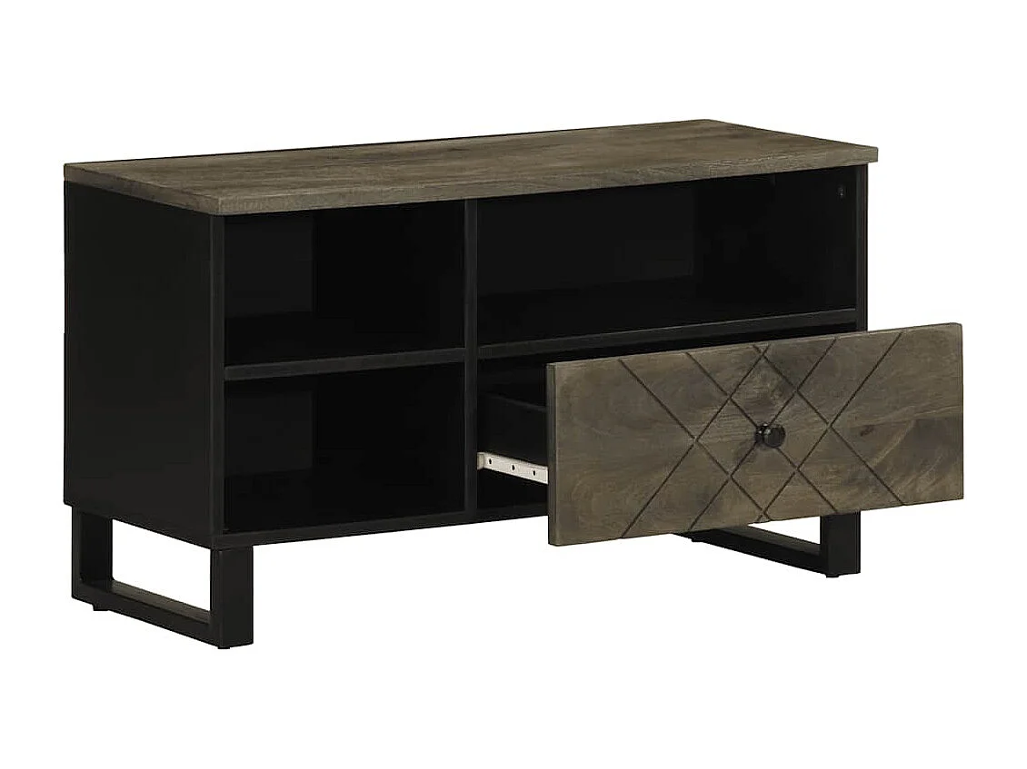 Mueble de TV negro 80x33x46 cm madera maciza de mango