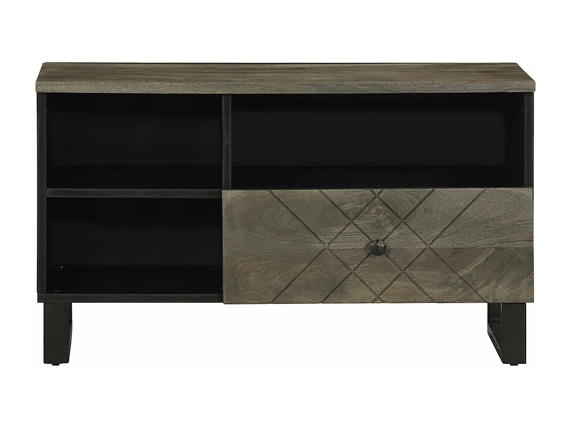 Mobile porta TV nero 80x33x46 cm in legno massello di mango