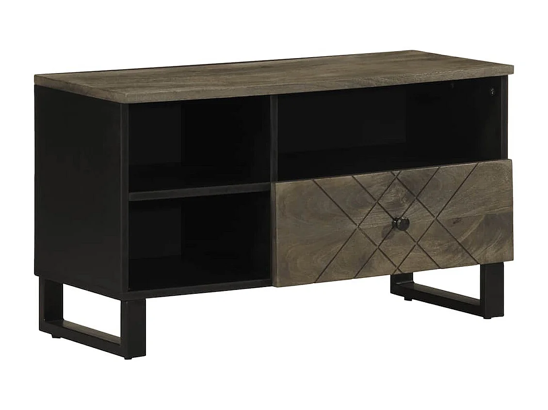 Meuble TV noir 80x33x46 cm bois massif de manguier